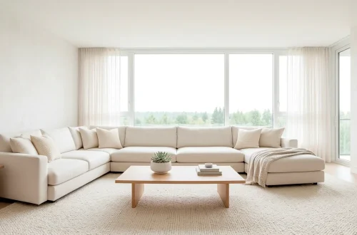 Bright and airy small apartment interior with white decor and natural light for a spacious feel.