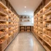 Wide view of an organized pantry with vertical shelving and over-the-door storage solutions in a modern home.