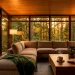 Luxurious private sunroom at sunset with forest views and cozy modern interior decor.