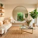 Bright and airy small living room with clever space-saving furniture and natural lighting.