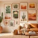 Wide view of a Desert Modern living room featuring a curated gallery wall and earthy decor.