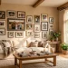 Wide horizontal banner showing a cozy living room with a large, artistic family photo gallery wall.