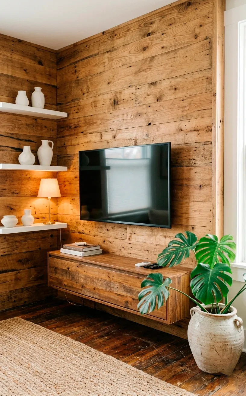How to Use Rustic Wood for a Warm, Organic TV Wall - SpaceOfMuse