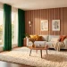 Cozy modern apartment interior with soundproof velvet curtains and thick rugs