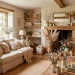 Whimsical cottagecore living room featuring dried flower arrangements and vintage decor