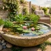 A beautiful backyard container mini pond sanctuary filled with water lilies and wildlife under warm afternoon sunlight.