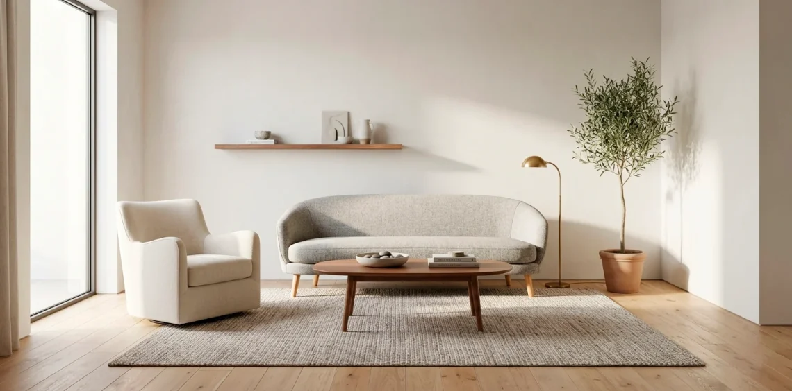 Sleek and minimalist small living room featuring modern furniture and natural light
