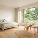 Modern sustainable wood kids bedroom interior with eco-friendly furniture and natural lighting.
