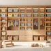 Bright modern kid's bedroom featuring an organized light wood modular wardrobe system with pastel bins.