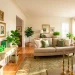 Chic St. Patrick's Day living room decor featuring thrifted green glass, painted books, and gold frames