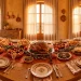Mediterranean Thanksgiving table setting with warm terracotta accents and olive branch decor.