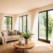 Bright and airy living room decorated with sheer linen curtains for spring.
