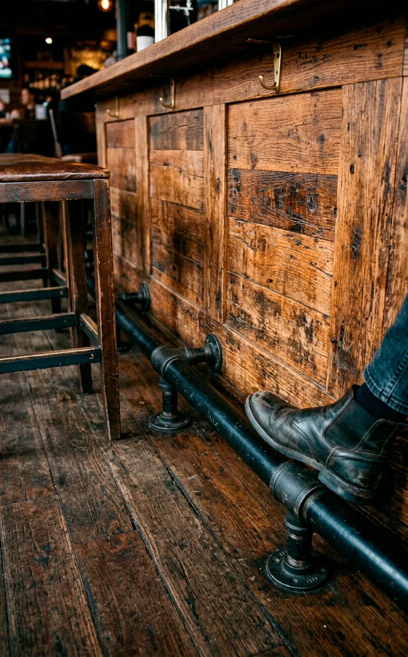 Pipe Foot Rests 15 Rustic Wood Home Bar Ideas & Complete Setup Guide - SpaceOfMuse