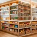 Beautifully organized modern deep pantry featuring clear bins and pull-out wooden shelves.