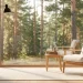 A cozy Scandinavian reading nook featuring a light oak lounge chair, white linen cushions, and a modern floor lamp by a sunny window.