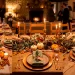 Earthy copper and sage Thanksgiving table decorations setting a warm autumn scene.