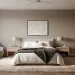 Sophisticated grey and white bedroom sanctuary featuring layered textures and warm oak wood accents