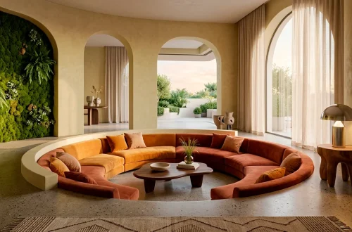 Cozy modern 2026 interior design trend featuring warm earth tones and biophilic elements