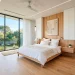 Bright minimalist bedroom featuring smart hidden storage solutions, built-in wardrobes, and a serene clutter-free aesthetic.
