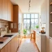 Clean and organized tiny apartment kitchen with smart vertical counter storage solutions.