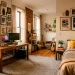Stylish college apartment interior showcasing organized decor and a gallery wall