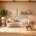 Soft sand and beige small living room with bright natural light and cozy textures.