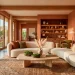 Stunning 2026 living room decor trends featuring warm earth tones, a curved boucle sofa, and biophilic plants.