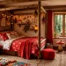Cozy fairy-tale room featuring scarlet and white toadstool decorations and woodland-themed textiles.