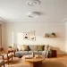 Freshly painted crisp white ceiling in a small modern living room