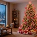 A beautifully decorated whimsical candy cane Christmas tree in a cozy modern living room for 2026