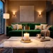 Elegant brass luxury candle warmer melting a candle on a marble coffee table in a modern cozy living room.