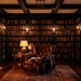 Cozy home library with dark walls and soft dimmable sconce lighting over a reading chair