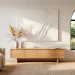 Modern minimalist living room featuring a large DIY textured white plaster art canvas above an oak console table.
