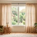 Beautifully hung linen curtains in a sunlit renter-friendly living room using a tension rod