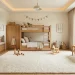 High-end luxury kids bedroom featuring a beautiful plush area rug and modern oak furniture