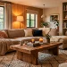 Cozy living room with reclaimed wood coffee table and rustic decor accents