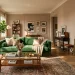 Modern living room decorated with vintage-inspired furniture and rich textures