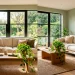 Sunlit living room featuring soft sage green walls, a cream linen sofa, and natural oak wood accents.