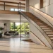 Modern interior with a geometric woven wire mild steel staircase railing.