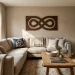 Modern living room decorated with beautiful Celtic knot patterns on pillows and wall art.