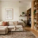 Modern mini studio apartment featuring smart furniture choices like a beige modular sofa and acrylic coffee table.