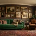 Beautiful vintage living room decor with a velvet sofa, antique brass lamp, and a rich Persian rug in warm sunlight.