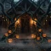 Haunted forest Halloween front porch decor with dark twisted branches and glowing pumpkins
