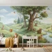 Beautifully hand-painted magical forest mural in a realistic modern kids bedroom.