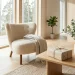 A beautifully wrapped Mother's Day gift sitting on a minimalist coffee table in a bright Scandinavian living room.