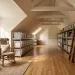 Beautifully organized climate controlled attic storage with sturdy shelves and clear plastic bins
