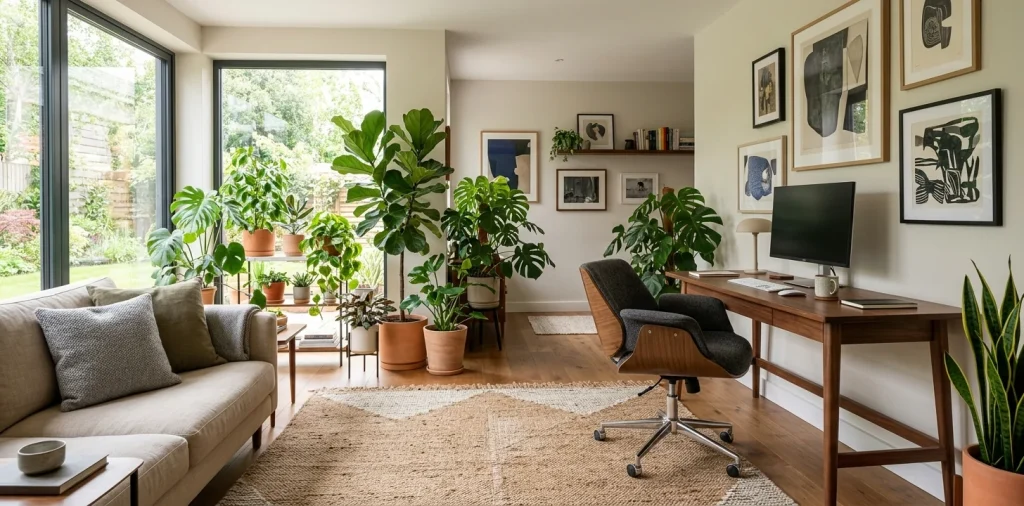 Beautiful living room corner featuring a stylish ergonomic desk chair blending with modern decor