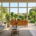 Beautiful modern living room featuring sleek furniture that discreetly hides cat litter boxes.