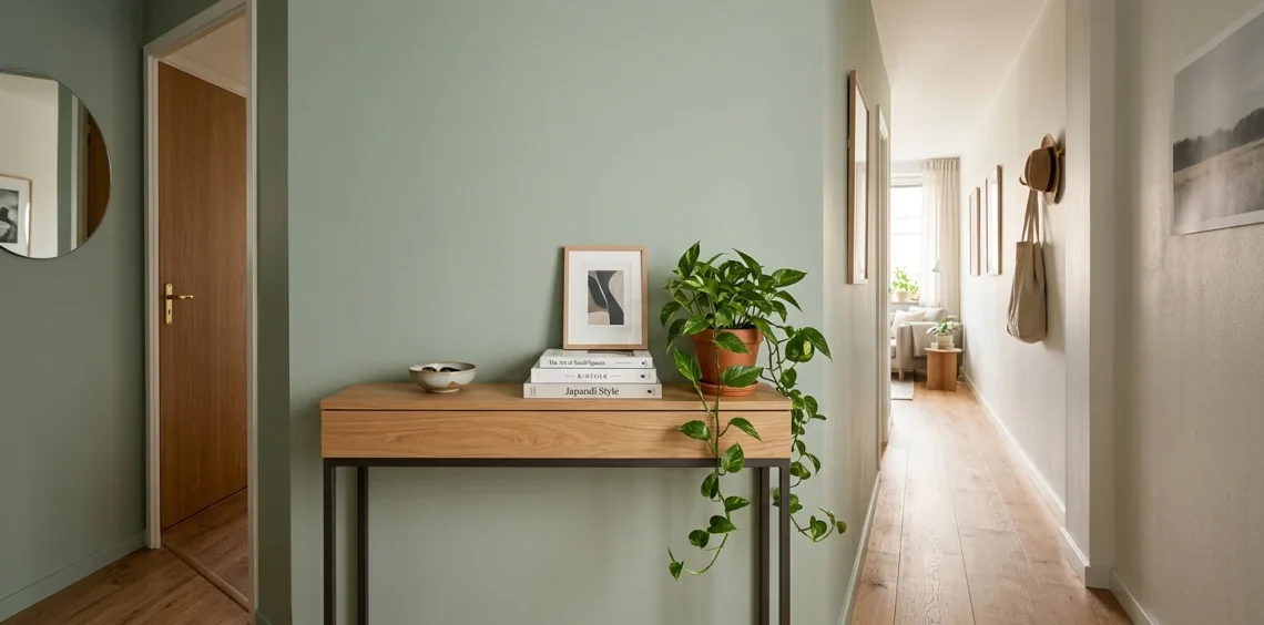 Beautiful narrow entryway console table in a small apartment hallway showcasing space-saving furniture design.